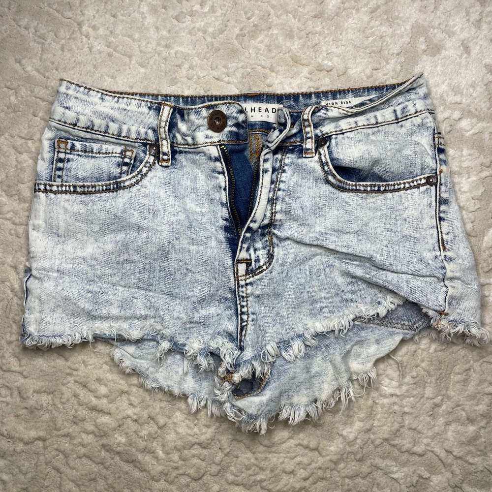 Bullhead Blue Jean Shorts Distressed Frayed Hem